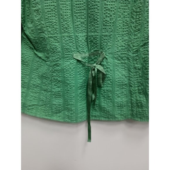 VTG Nine & Company Womens Top Size 12 Green Textured Tie Back 3/4 Sleeve Preppy - Picture 8 of 10